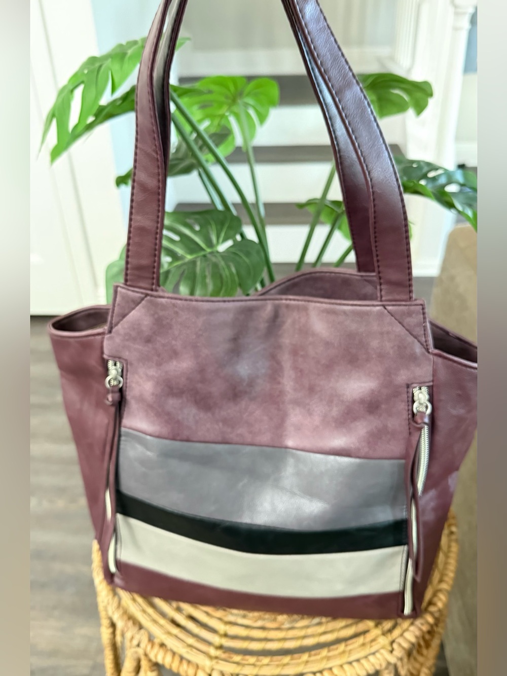 Relic Burgundy Colorblock Tote Shoulder Bag Multi Pocket
